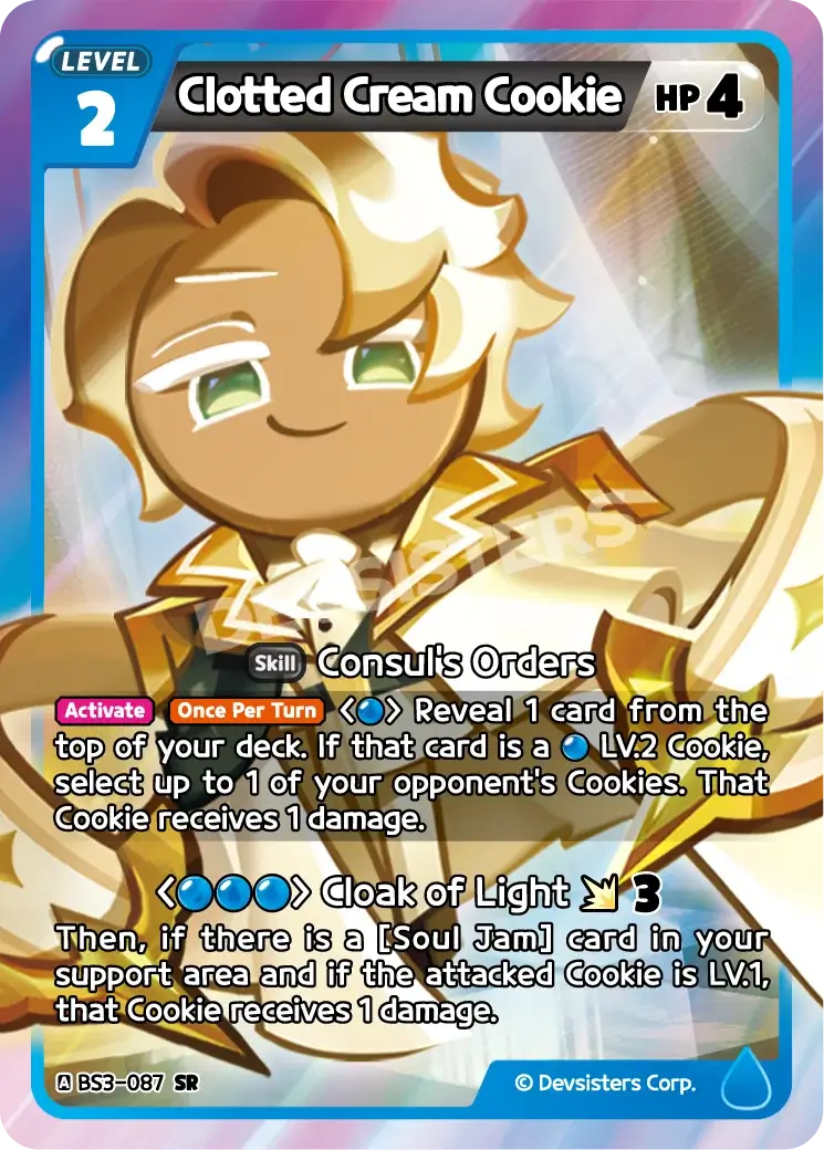 Clotted Cream Cookie (BS3-087) SR – Heroes of Balance | Cookie Run TCG Super Rare Card showcasing artwork and abilities.