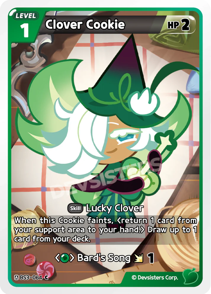 Clover Cookie BS3-064 C | Common Card showcasing its abilities and detailed design.