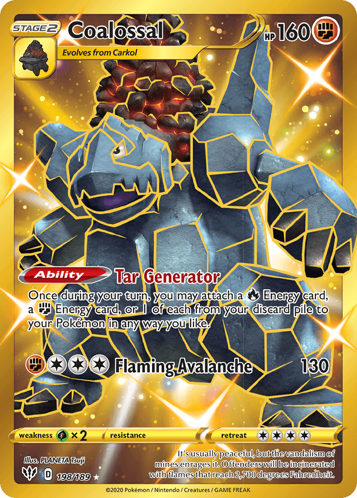 Coalossal (198/189) [Sword & Shield: Darkness Ablaze] card showcasing ability and attack details.