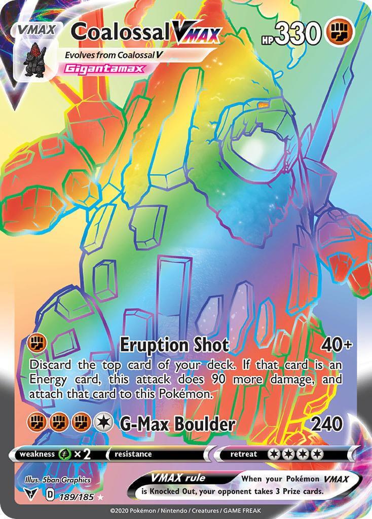 Coalossal VMAX (189/185) [Sword & Shield: Vivid Voltage] card featuring Gigantamax form with striking artwork.