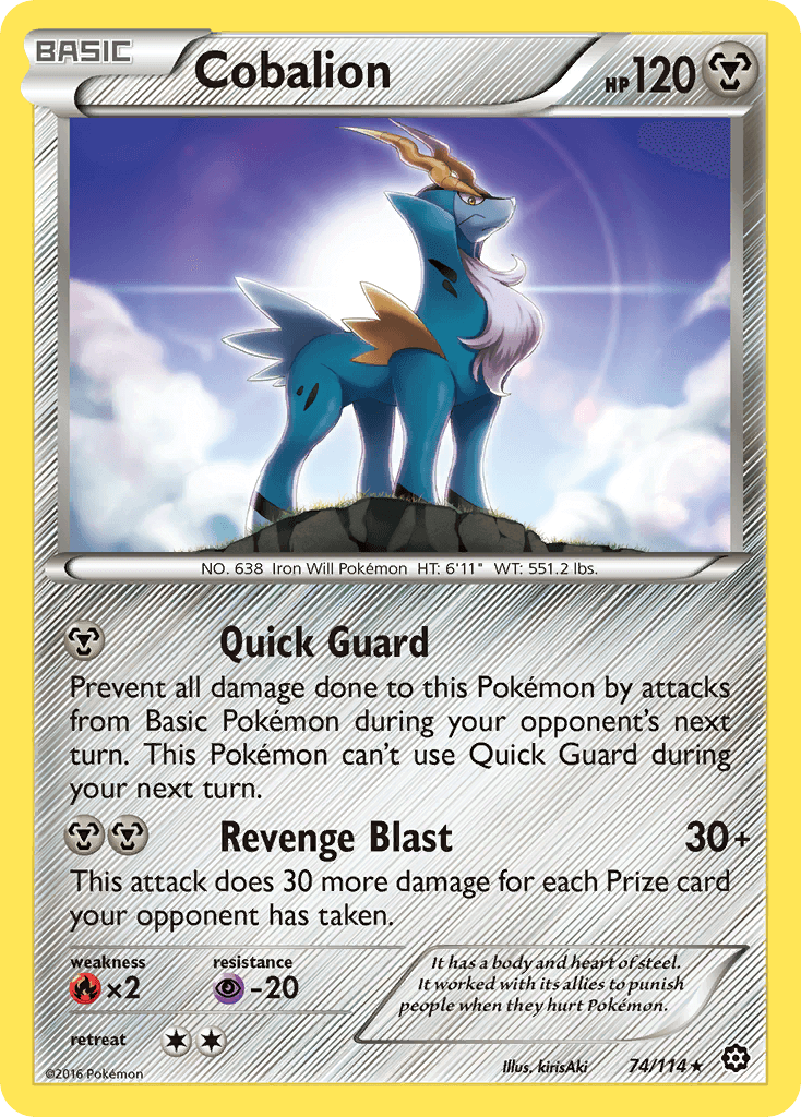 Cobalion (74/114) [XY: Steam Siege] card showcasing its Revenge Blast move and artwork.
