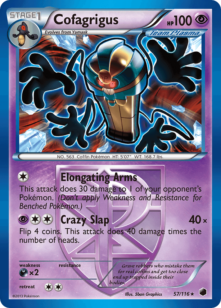 Cofagrigus (57/116) [Black & White: Plasma Freeze] card showcasing Psychic type and rare attack moves.