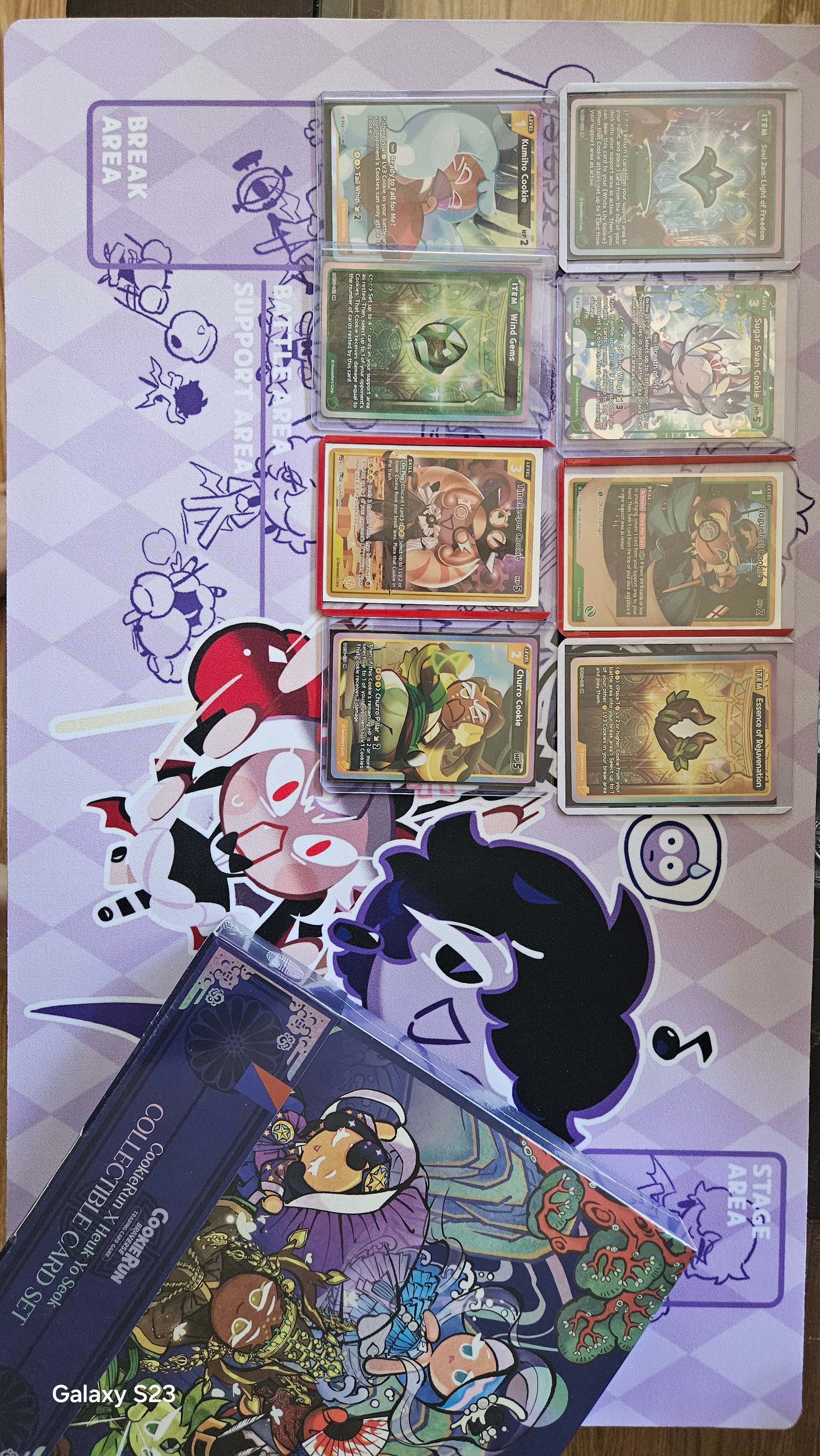 CookieRun Custom Playmat Bundle featuring a colorful playmat and cards from the game.