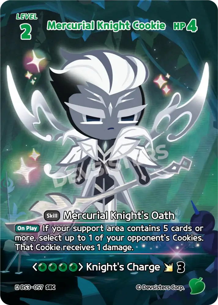 CookieRun TCG - Mercurial Knight Cookie [BS3-057 SEC] | Cookie Run TCG Secret Card featuring Mercurial Knight's Oath skill.