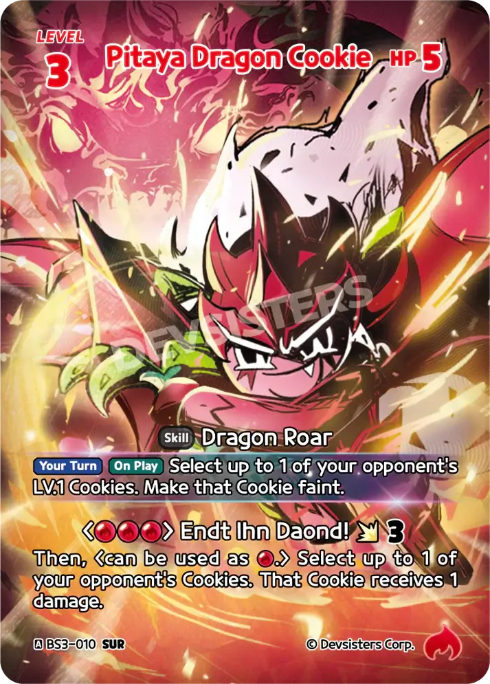 CookieRun TCG - Pitaya Dragon Cookie [BS3-010 SUR] | Cookie Run TCG Super Ultra Rare Card showcasing the Dragon Roar skill.