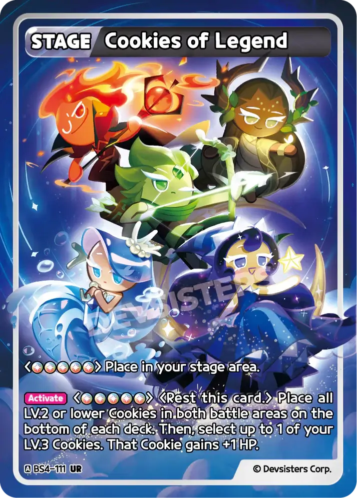 Cookies of Legend (BS4-111) UR – Brave Sweet | Cookie Run TCG Ultra Rare Card featuring vibrant artwork and effects.