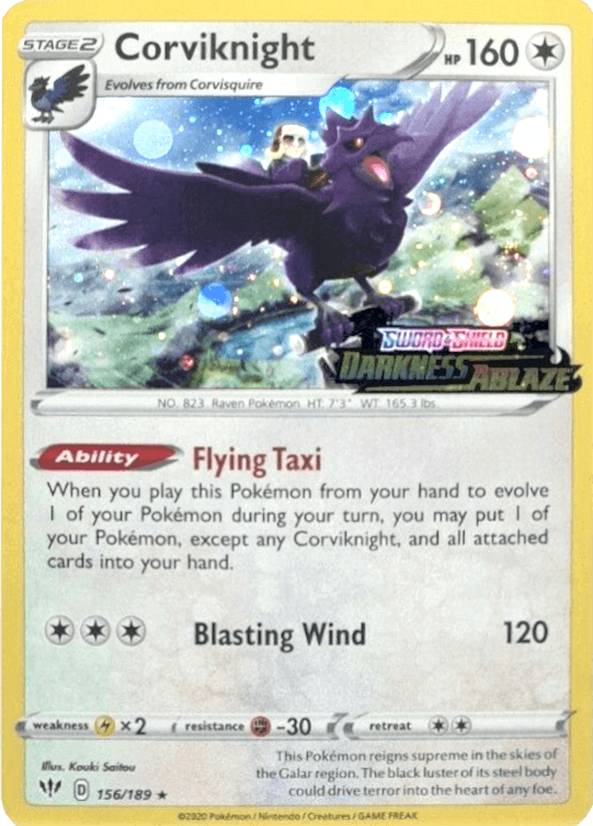 Corviknight (156/189) (Cosmos Holo) [Sword & Shield: Darkness Ablaze] showing card details and abilities.
