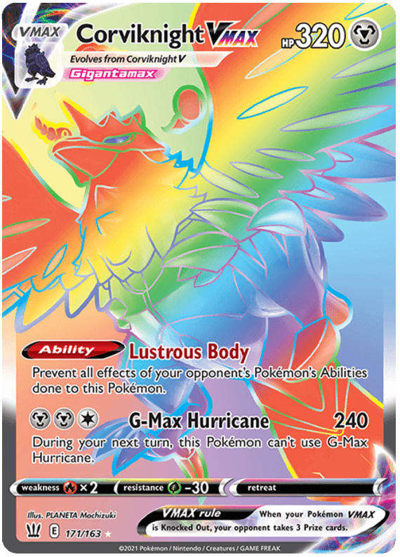 Corviknight VMAX (171/163) [Sword & Shield: Battle Styles] showcasing its vibrant Gigantamax form and abilities.