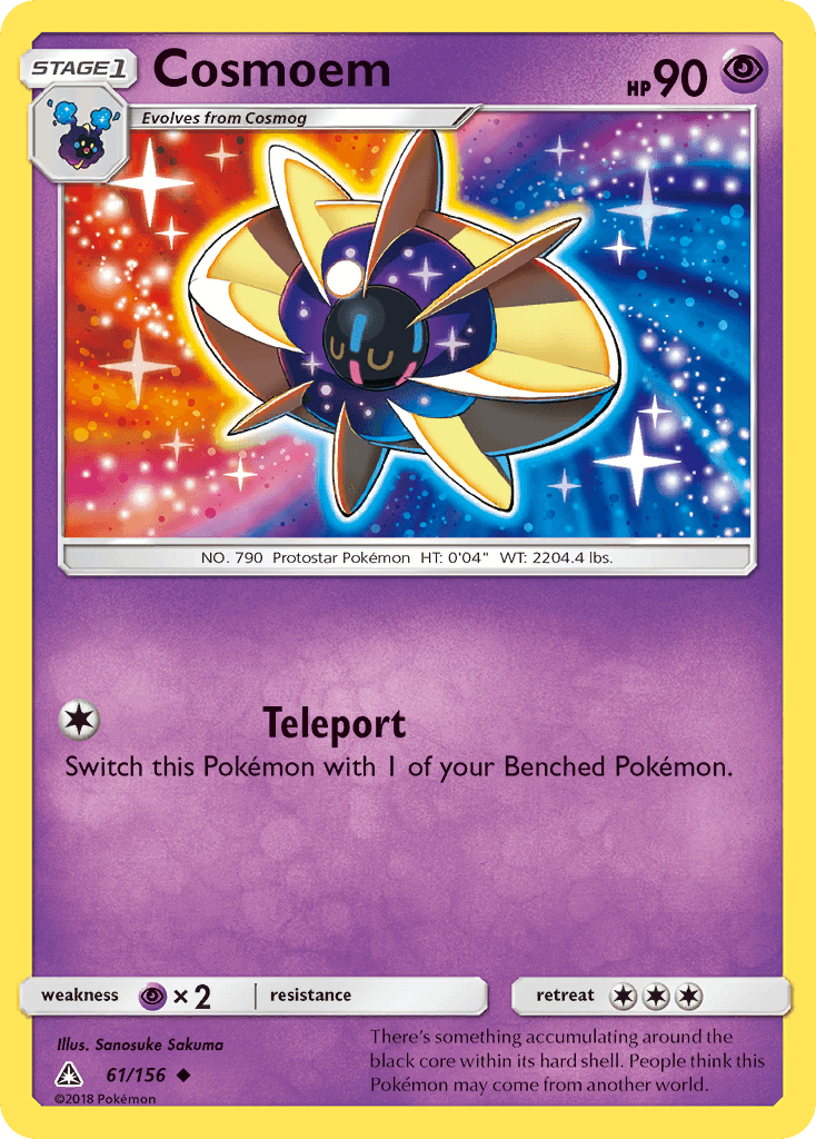Cosmoem (61/156) [Sun & Moon: Ultra Prism] featuring Psychic type with Teleport ability.