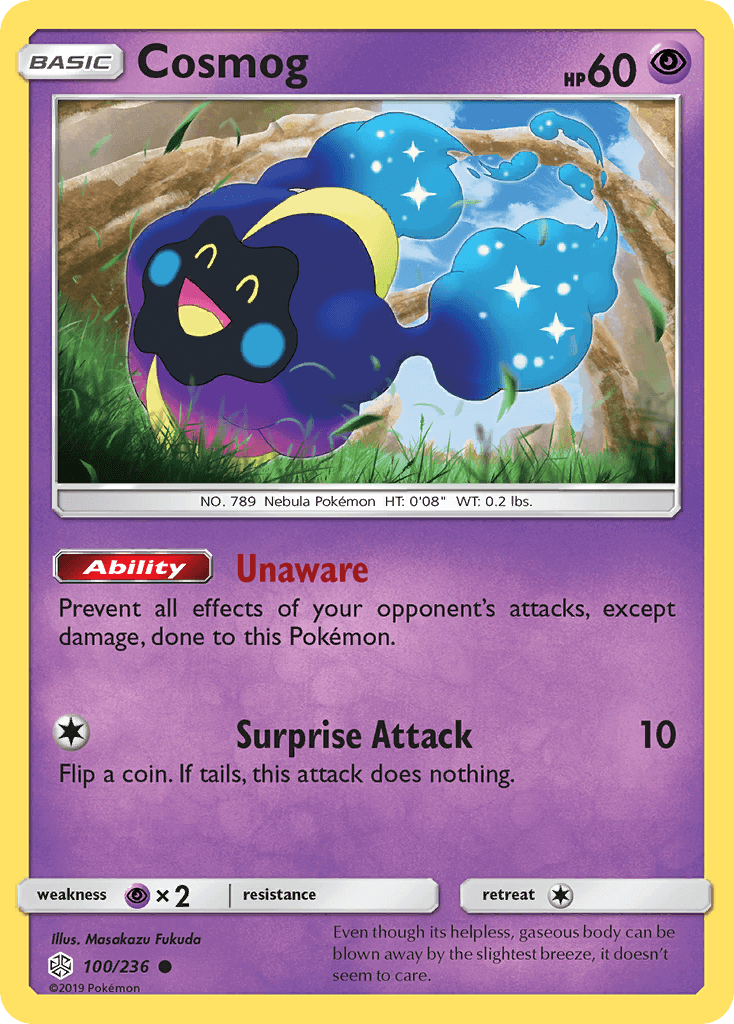 Cosmog (100/236) [Sun & Moon: Cosmic Eclipse] trading card featuring the Psychic-type Pokémon.