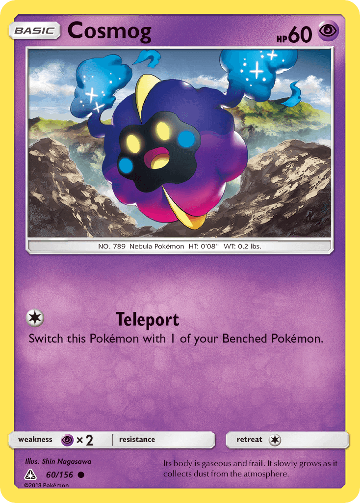 Cosmog (60/156) [Sun & Moon: Ultra Prism] card featuring Teleport ability and Nebula Pokémon design.