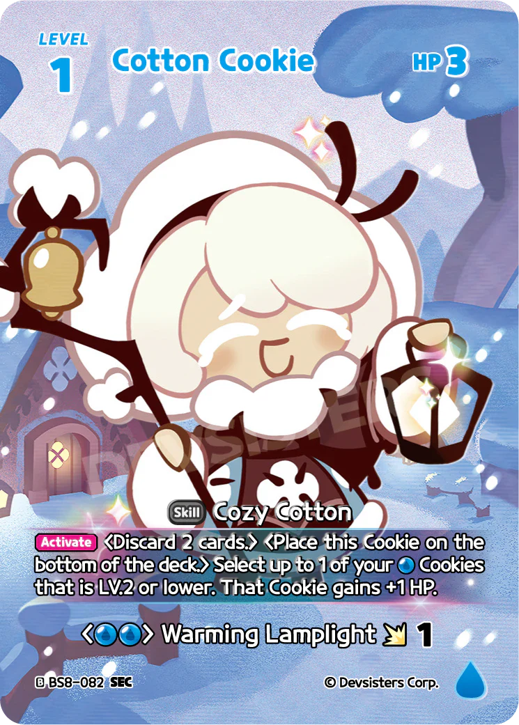 Cotton Cookie BS8-082 SEC | Secret Rare Card featuring cozy design and game stats.