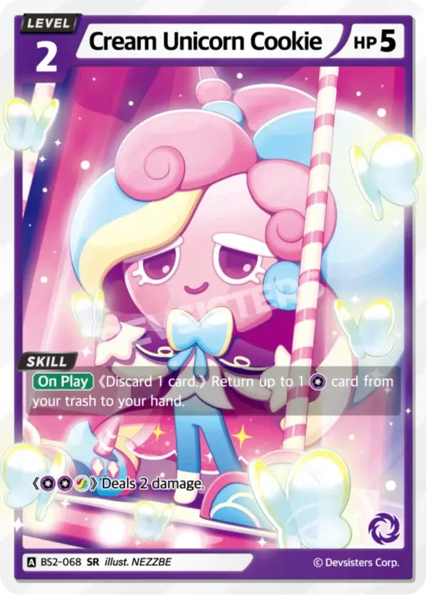 Cream Unicorn Cookie (BS2-068) – Brave Beginning | Cookie Run TCG Super Rare Card featuring enchanting design and abilities.