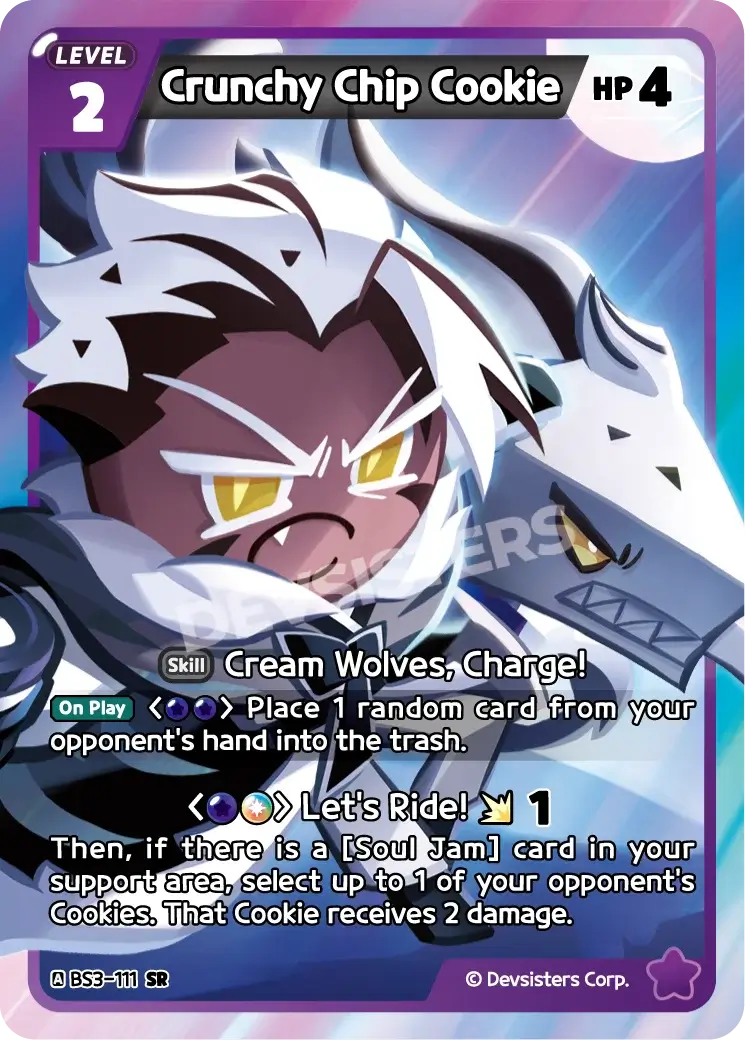 Crunchy Chip Cookie (BS3-111) SR – Heroes of Balance | Cookie Run TCG Super Rare Card showcasing fierce warrior spirit.