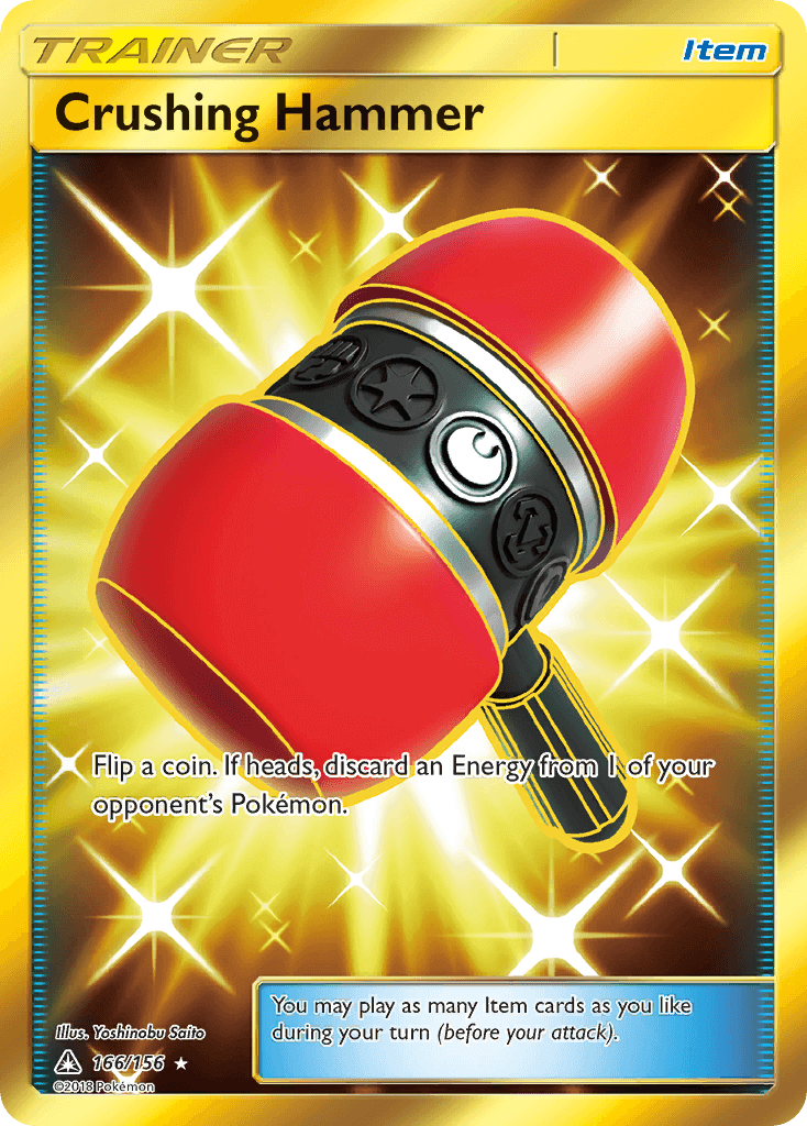 Crushing Hammer (166/156) [Sun & Moon: Ultra Prism] card with vibrant design and golden background.