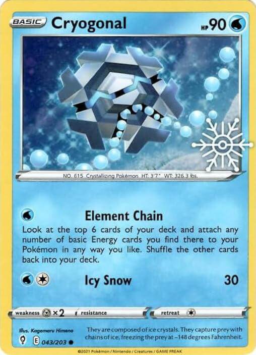 Cryogonal (043/203) (Holiday Calendar) [Sword & Shield: Evolving Skies] Pokémon card showcasing elemental abilities.