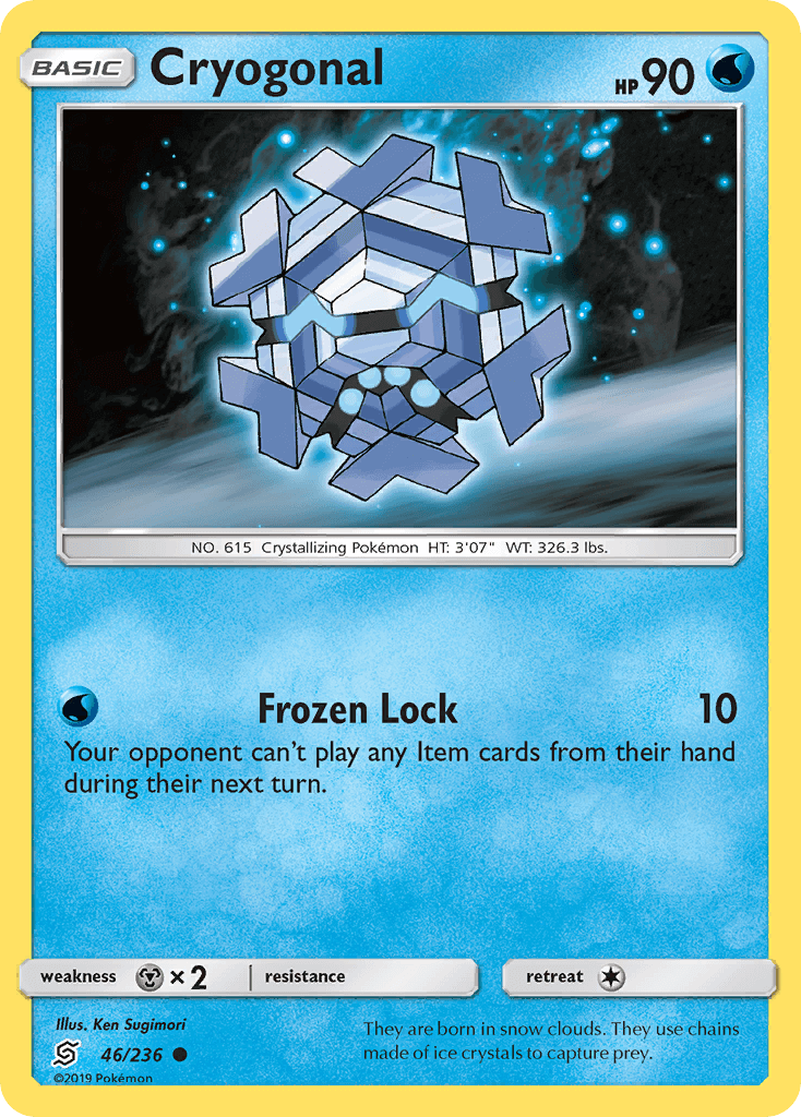 Cryogonal (46/236) [Sun & Moon: Unified Minds] collectible card featuring Frozen Lock ability.