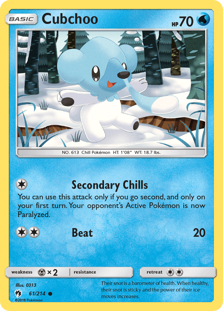 Cubchoo (61/214) [Sun & Moon: Lost Thunder] card featuring the Water-type Pokémon in a snowy landscape.