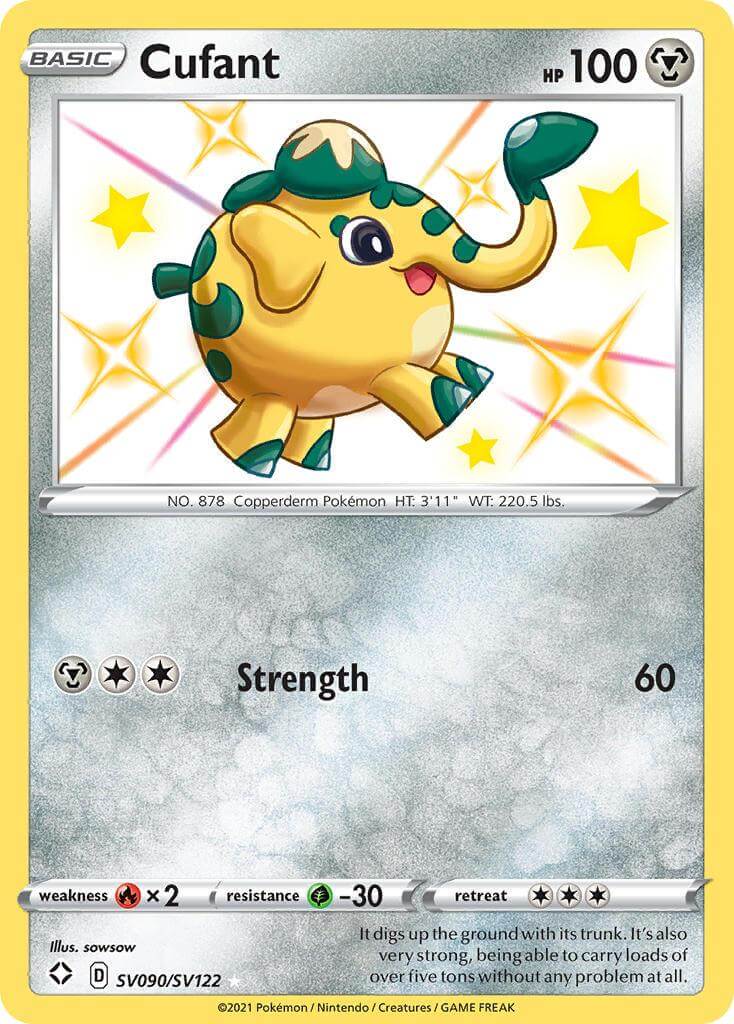 Cufant (SV090/SV122) [Sword & Shield: Shining Fates] card showcasing its abilities and characteristics.