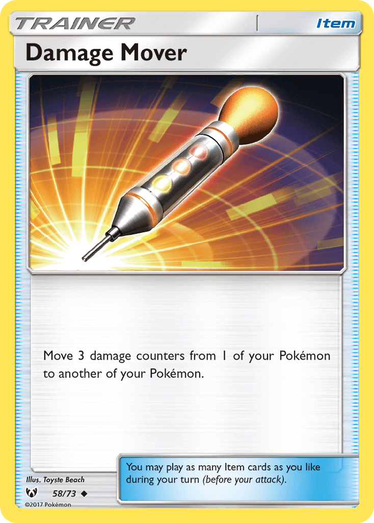 Damage Mover (58/73) [Sun & Moon: Shining Legends] card showing item effects and design.