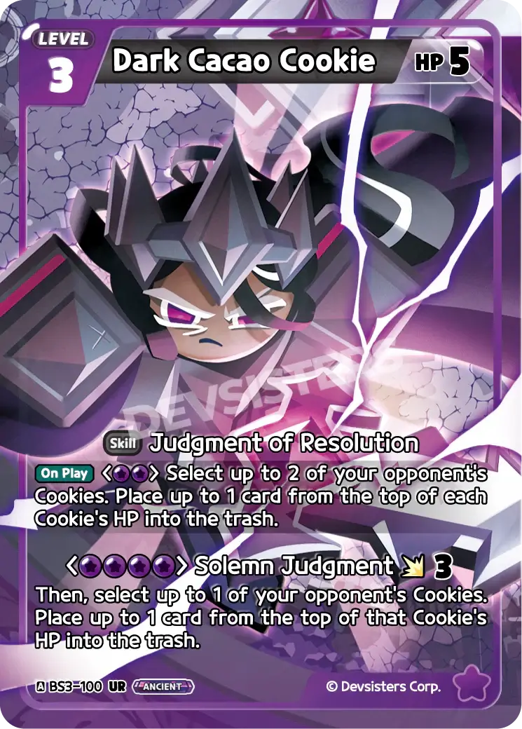 Dark Cacao Cookie (BS3-100) UR – Brave Adventure | Cookie Run TCG Single Card featuring powerful abilities and vibrant artwork.