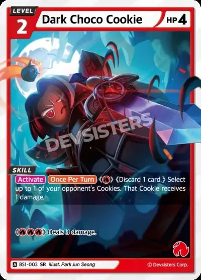 Dark Choco Cookie (BS1-003) SR – Brave | Super Rare Cookie Run TCG Rare Card showcasing powerful dark character.
