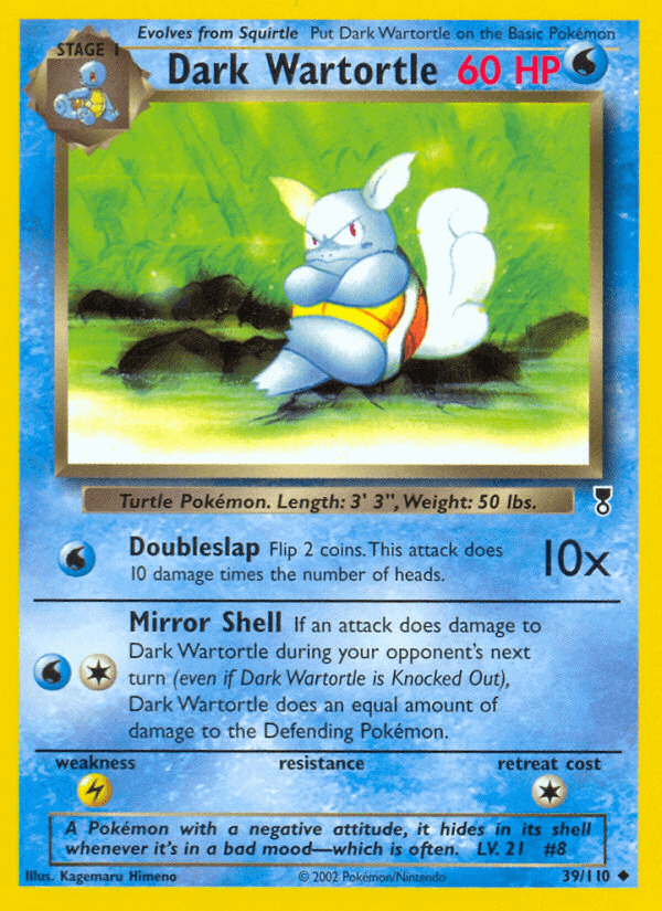 Dark Wartortle (39/110) [Legendary Collection] trading card showing turtle Pokémon with moves and stats.