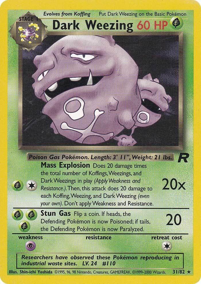 Image of Dark Weezing (31/82) [Team Rocket Unlimited] showing its abilities and attacks on a Pokémon card.