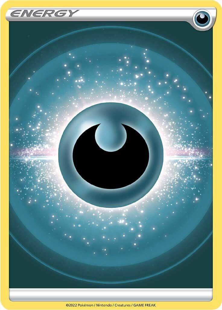 Darkness Energy [Sword & Shield: Brilliant Stars] card featuring a dark energy symbol against a cosmic background.