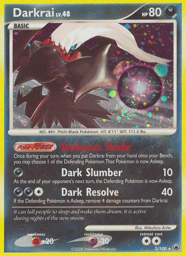 Darkrai (3/100) [Diamond & Pearl: Majestic Dawn] Holo Rare card featuring Pitch-Black Pokémon with Darkness Shade ability.