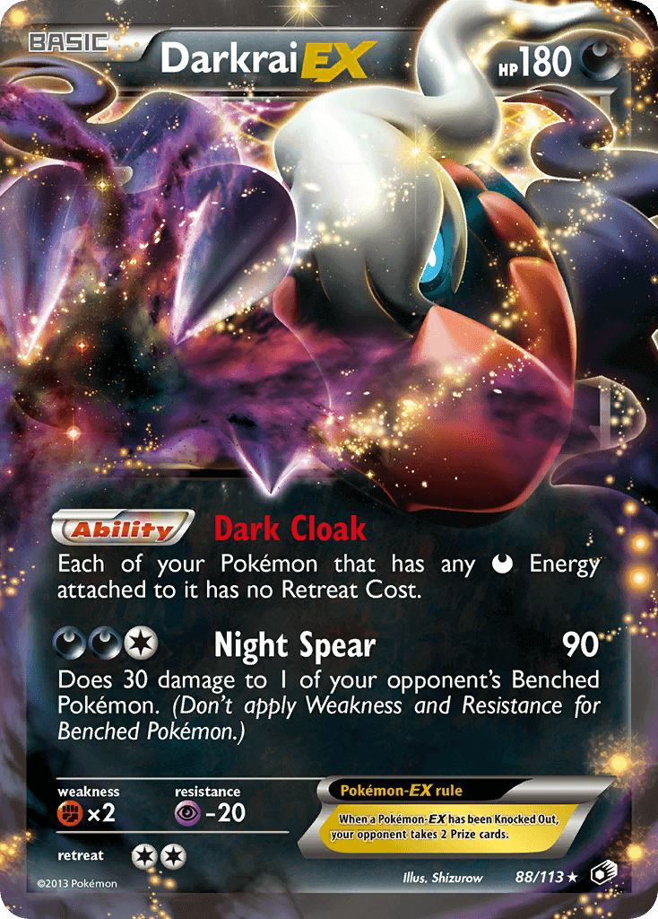 Darkrai EX (88/113) [Black & White: Legendary Treasures] card showcasing Darkness type and Ultra Rare status.