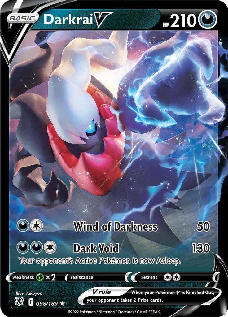 Darkrai V (098/189) [Sword & Shield: Astral Radiance] card with Wind of Darkness and Dark Void attacks.