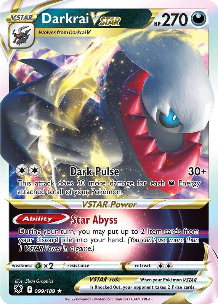 Darkrai VSTAR (099/189) [Sword & Shield: Astral Radiance] collectible card with abilities and stats.