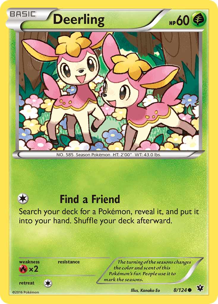Deerling (8/124) [XY: Fates Collide] Pokémon card featuring two Deerling with a lush background.