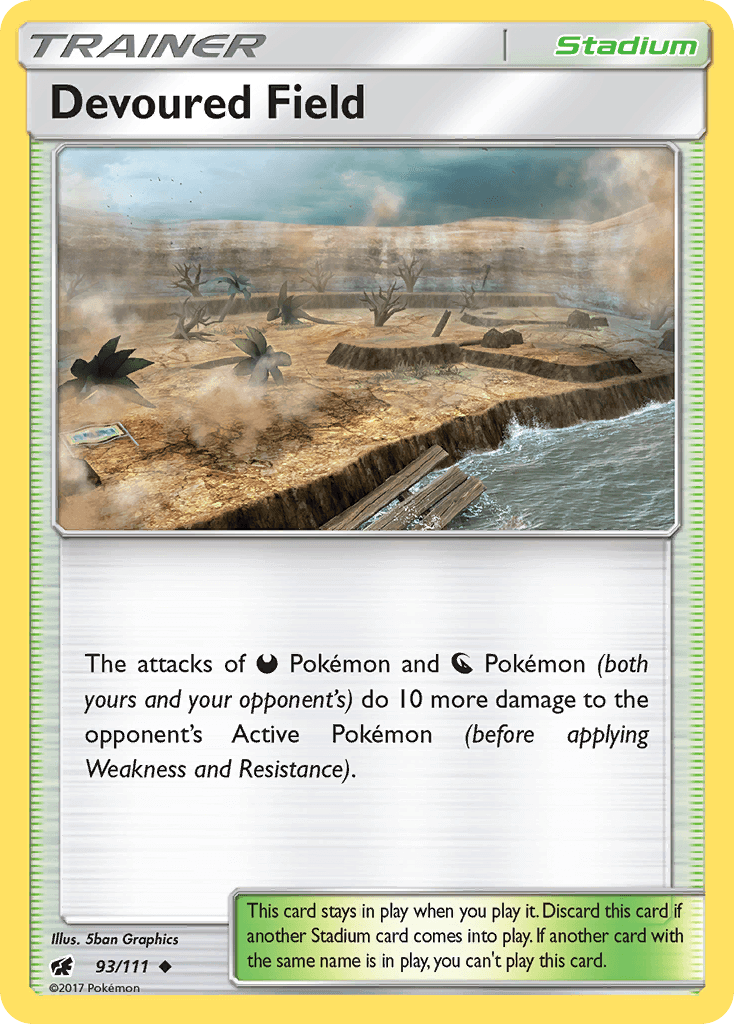Devoured Field (93/111) [Sun & Moon: Crimson Invasion] Stadium card showing a desolate battlefield.