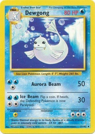 Dewgong (25/102) [Base Set Unlimited] featuring water type, uncommon rarity, and retreat cost visual.