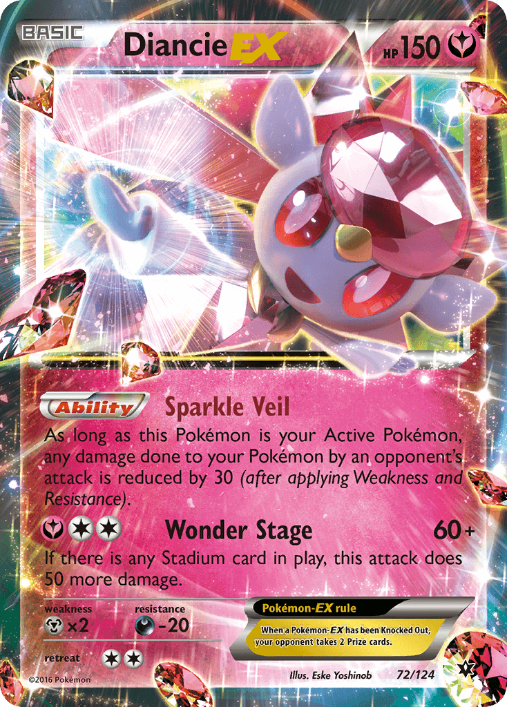 Diancie EX (72/124) [XY: Fates Collide] with Sparkle Veil ability and Wonder Stage attack.