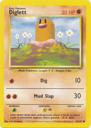 Diglett (47/102) [Base Set Unlimited] trading card featuring Mole Pokémon with 30 HP and abilities Dig and Mud Slap.