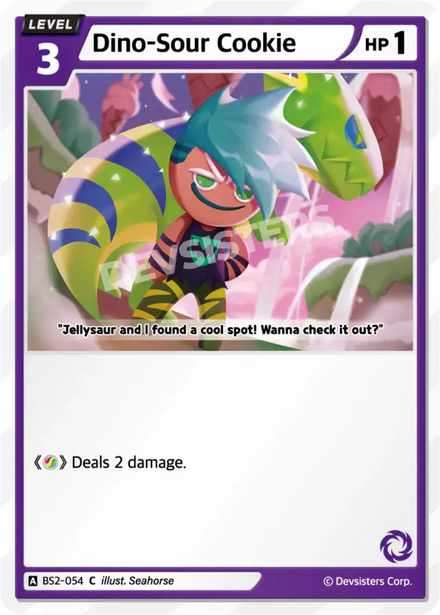 Dino-Sour Cookie BS2-054 C | Common Card depicting a character with a dino-inspired design and colorful background.