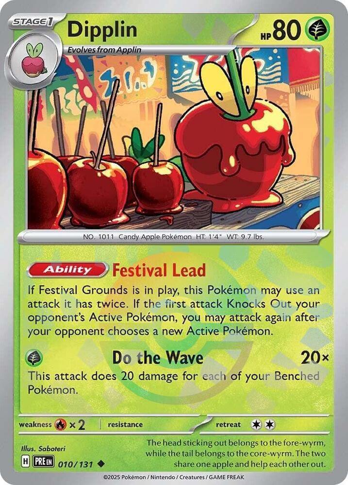 Dipplin (010/131) (Poke Ball Pattern) [Scarlet & Violet: Prismatic Evolutions] card featuring grassy design and attack details.