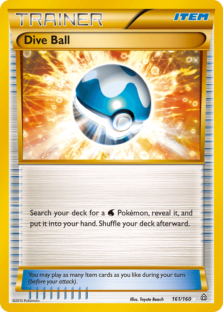 Dive Ball (161/160) [XY: Primal Clash] card featuring a blue Poké Ball with explosive background.
