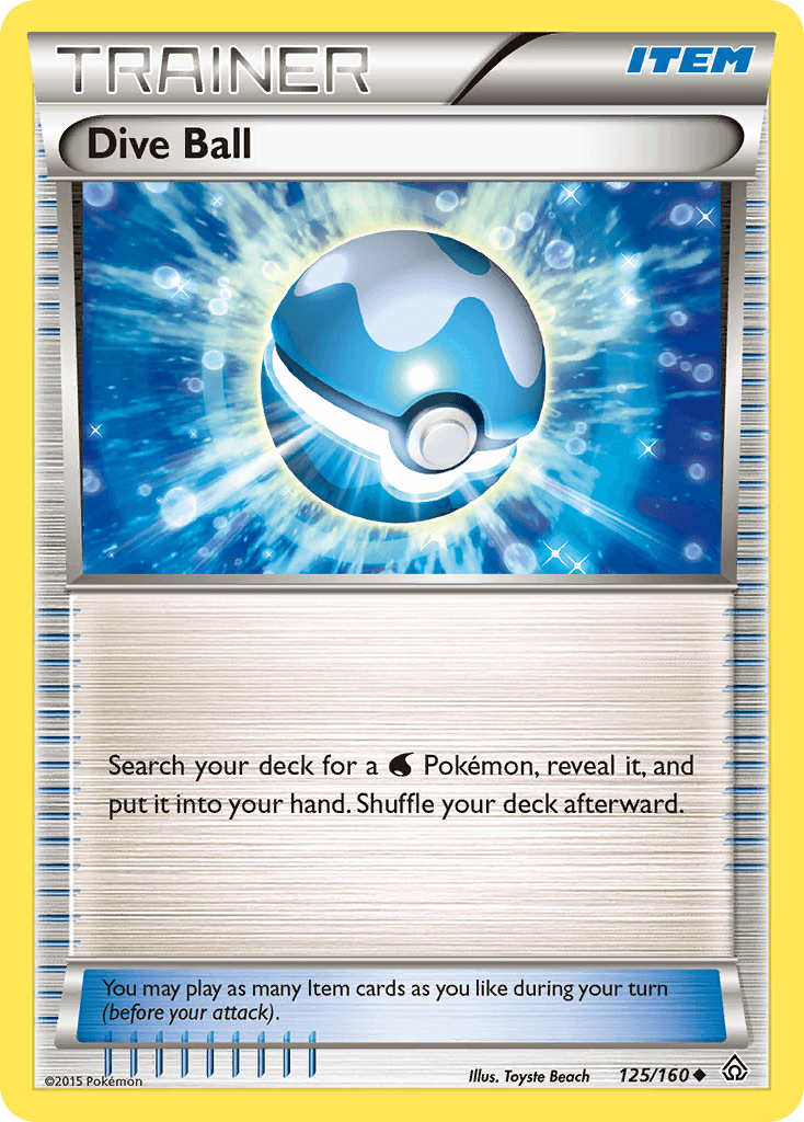 Dive Ball (125/160) [XY: Primal Clash] trading card featuring a blue and white Poké Ball.