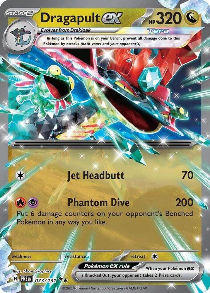 Dragapult ex (073/131) [Scarlet & Violet: Prismatic Evolutions] card showcasing Jet Headbutt and Phantom Dive attacks.