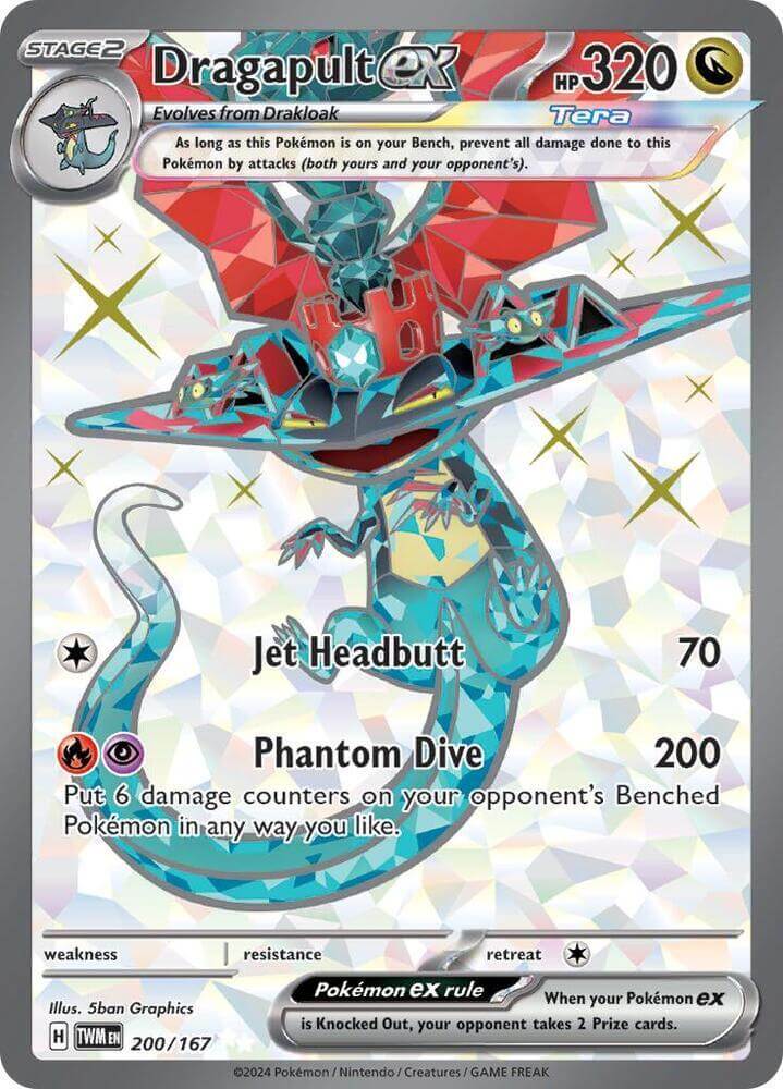 Dragapult ex (200/167) [Scarlet & Violet: Twilight Masquerade] card featuring Jet Headbutt and Phantom Dive.