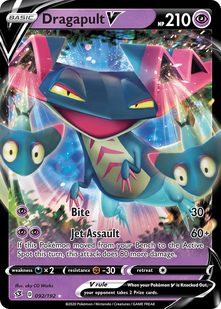Dragapult V (092/192) [Sword & Shield: Rebel Clash] card showcasing its abilities and artwork.