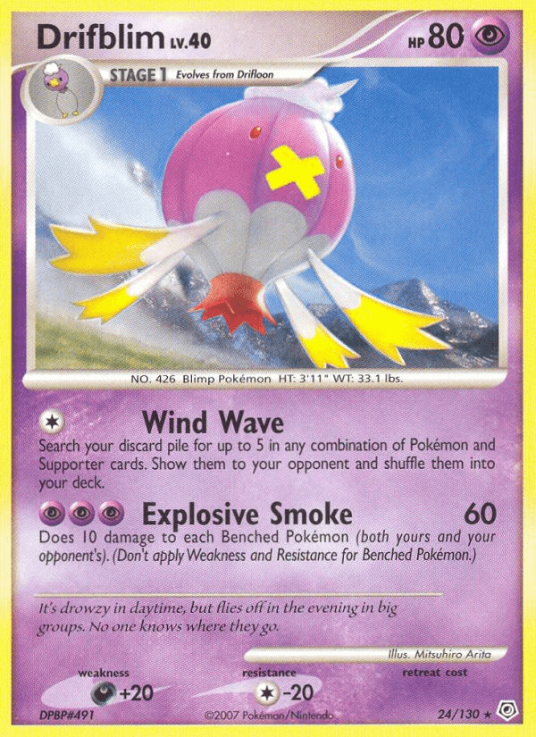 Drifblim (24/130) [Diamond & Pearl: Base Set] card featuring psychic type and rare retreat cost of 0.