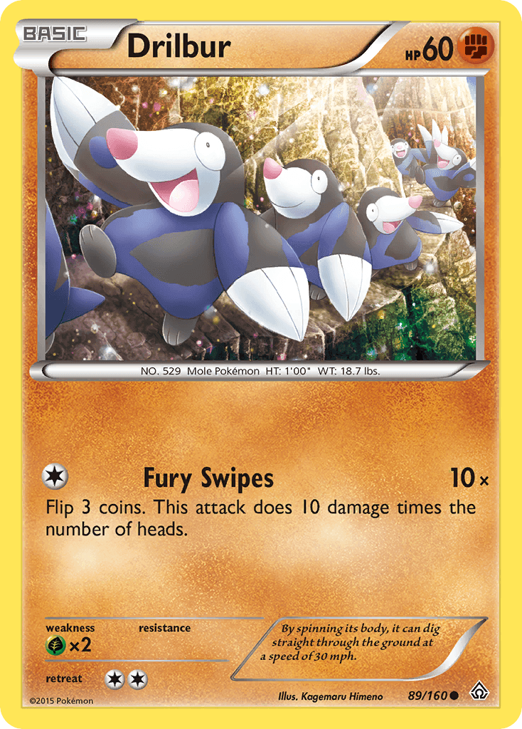 Drilbur (89/160) [XY: Primal Clash] Pokémon card showing Fighting type and common rarity.