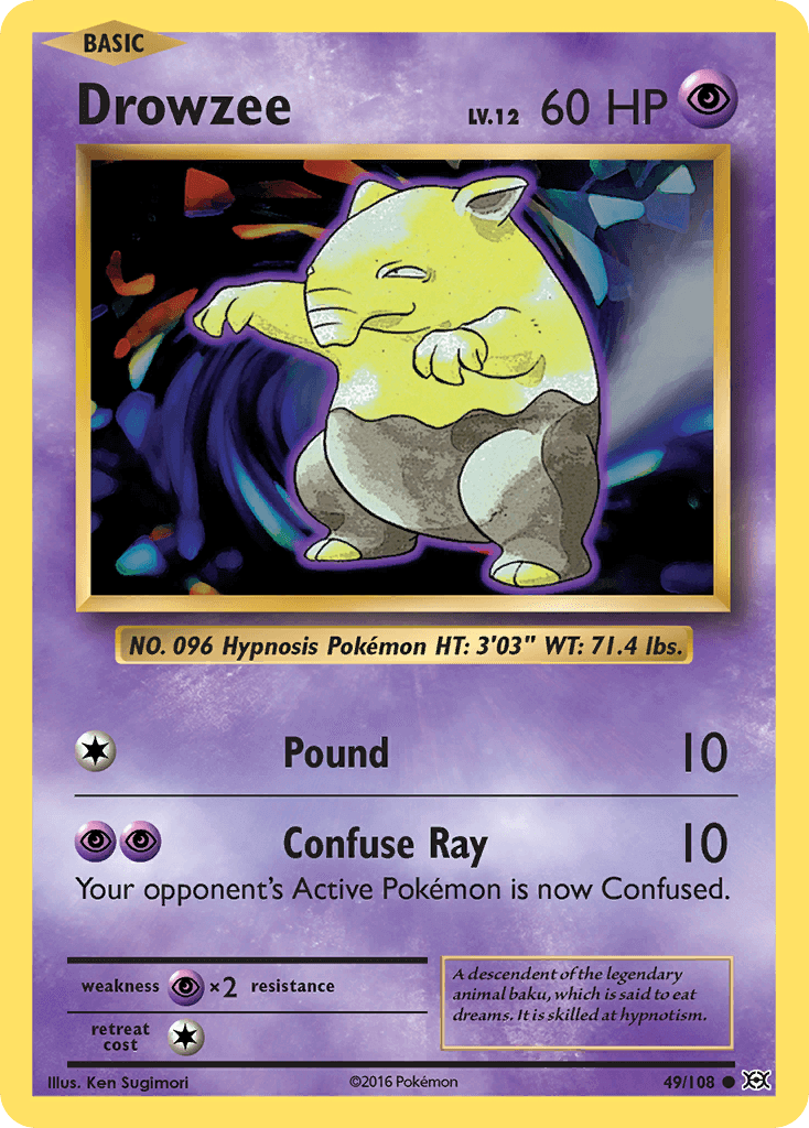 Drowzee (49/108) [XY: Evolutions] Psychic Pokémon card showing HP, moves, and artwork.