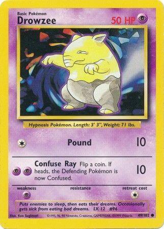 Drowzee (49/102) [Base Set Unlimited] Psychic Pokémon card featuring abilities like Pound and Confuse Ray.
