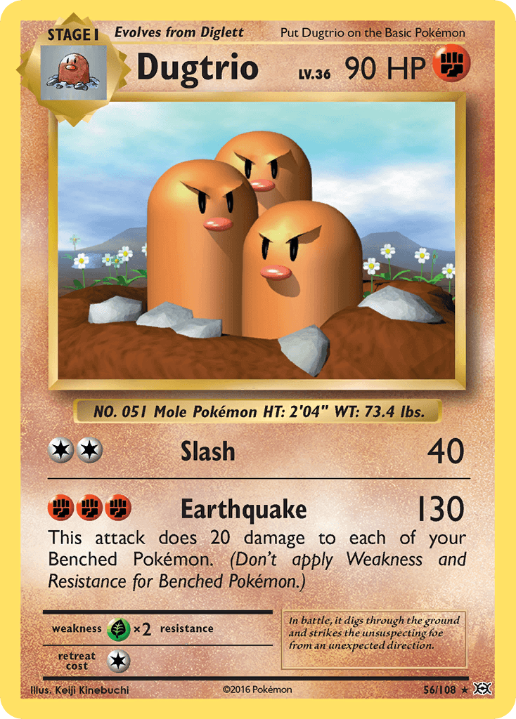 Image of Dugtrio (56/108) [XY: Evolutions] trading card showcasing its HP and abilities.
